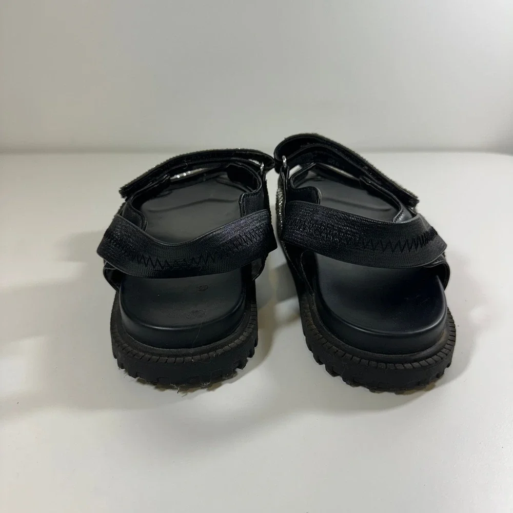 Madden NYC Women Black Rhinestone Chunky Platform Sandals Size 6 Hook Loop Strap